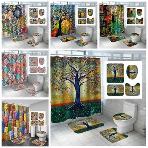 Shower Curtains Colorful Gold Red Plant Trees Scenic Forest Bathroom Curtain Frabic Waterproof Polyester Bath With Hooks
