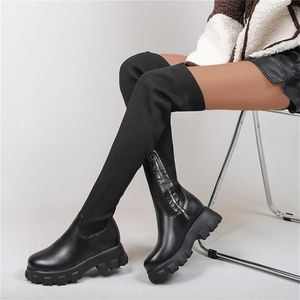 Hot Winter Boot Stor elastisk knälängdsstövlar för kvinnor Fashion Simple Round Head Thick Sole Fashion Boots 221102