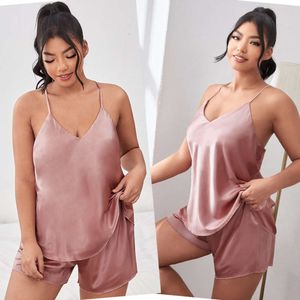 Fett Plus Size Open Rücken aufgehängte Frauen Mode sexy Pyjamas zweites Stück Nachahmung Seiden Home Set F51532