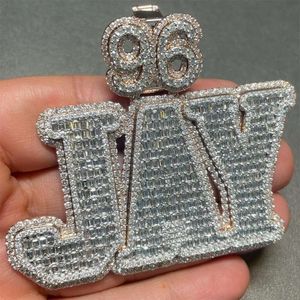 Nome dei gioielli hip hop jay collana ghiacciata da laboratorio coltivato baguette vvs moissanite diamante personalizzato ciondolo