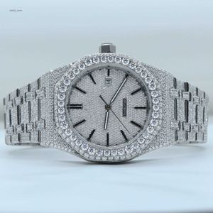 Elegant Stainless Steel Round Moissanite Watch / Iced Out Date Watch - Swiss or Japan Movement Available
