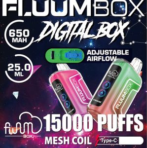 Original Fluum Box Raz 15000 Puffs 15K engångsången Pen Bar E-cigaretter engångsbok 25 ml POD 650mAh Laddningsbatteri 2% 3% 5% vs Puff Razz Bar
