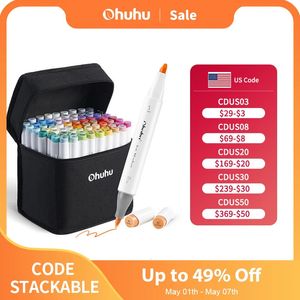 Ohuhu Marker Pen Color Markers Feily Art Marker Set Double Head Coloring Manga Sketching Ritning Alkohol Felt Pen School Supplies 240506