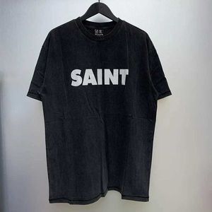 Men's T-Shirts Spring Saint Michael Simple T Shirt Wash Black Men Woman 1 1 Letter Printing Loose Short Slve Top Ts GYM T240515