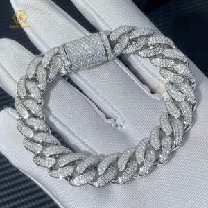 Zuanfu VVS Moissanite Chain Sier Prong 8Mm-20Mm Iced Out Hip Hop Cuban Link Necklace Bracelets For Men And Women