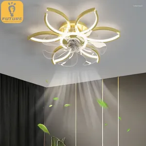 Czarno -biały/złoty wentylator sufitowy z zdalnym sterowaniem LED Light Flower Form Fan