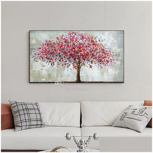 Paintings Impressionist Knife Tree Of Life Oil Painting 100% Hand Painted Modern Canvas Art Home Wall Decor Pictures For Living Room Dh60X