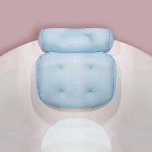 Синяя квадратная подушка для ванной комнаты для ванны спа -подушка - анти скольжение для ванны, головы, шеи, спины и плеч, подушка для головы ванны с несколькими сильными всасывающими чашками