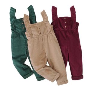 Overaller baby flicka jumpsuit vanlig korall sammet axelband lindad jumpsuit barnkläder gratis leverans i 0-7 år D240515