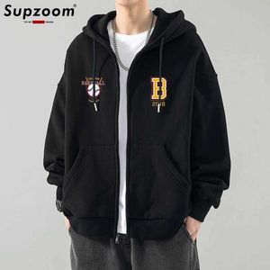 Men's Hoodies Sweatshirts Supzoom 2022 New Arrival Top Fashion Personality Casual Cardigan Pure Cotton Print Loose Autumn And Winter Full Zipper Hoodies Y240510