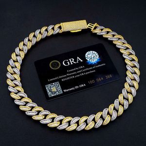 15mm Moissanite Iced Out Diamond Gold Plated Chain Necklace 925 Sterling Silver Miami Cuban Link