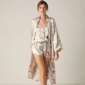 Домашняя одежда принт цветок женщин кимоно -халат халат