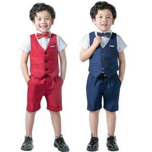 Boys Birthday Birthday Pograph Suit Kids Summer Shirt Short Bowtie Abito da sposa Adolescente Abito per bambini Costume di laurea 240514