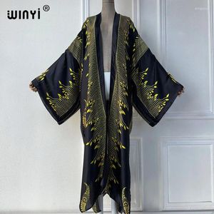 Letni strój Kimono Africa Elegancki druk plażowy pokrywka Maxi Dress Kardigany nosić kobiety 2024 Abaya Dubai Luxury