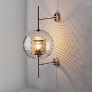 Wall Lamp Industrial Style Living Room 20cm 25cm Clear Glass Shade Retro Creative Loft Light For Aisle Staircase Bedroom