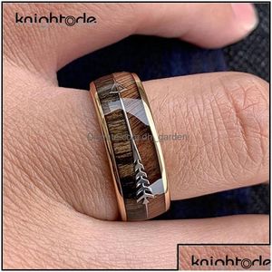 Bröllopsringar Bröllopsringar 8/6mm Fashion Tungsten Carbide Wood Steel Arrow Inlay For Men Women Classic Engagement Ring Dome Band Po D DHRB8