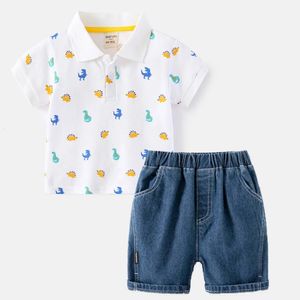 BAMBINI BAMBINI ABBILITÀ BAGNI SET DI COTONE SET TEDDLER da 1 a 2 3 4 5 6 7 anni Dinosaur T Polo Shorts Shorts Set 2pc Childrens 240515