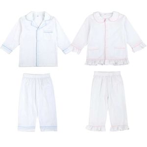 Pyjamas Ruffkids Summer Childrens Pyjama Set White Seersucker Baby Clothing Girl Boy Long Sleeved Casual D240515