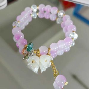 Armreifen Korean süße Lilie des Talarmbandes für Frauen farbenfrohe Glasperlen weiße Blumenheize Armband Mädchen Charme Schmuck Schmuck