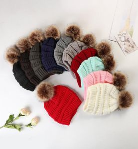 Girls Knitted Pom Poms Hat 37colors Fashion Woman Fur Ball Warm Beanies Skull Cap Men Outdoor Ski Crochet Cap LLA10228386451