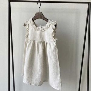 Girl's Dresses Baby girl dress 1-6 years pure cotton linen pleated sleeves childrens dress summer princess party dress toddler girl A-Line sun dress d240515