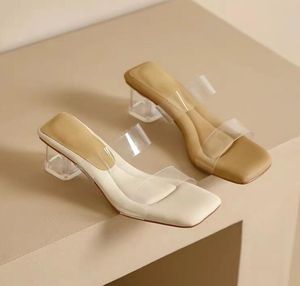 Summer slide sandal slipper heeled Thick Heels high Heels Sandals for Women Outwear Transparent strap Sandals