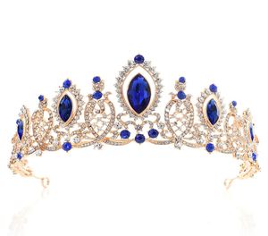 2020 Princess Crystals Crown Crown Tiarani da sposa Baroque Regina King Crown Clear Royal Blue Red Rhinestone Bridal Tiara Crown1071728