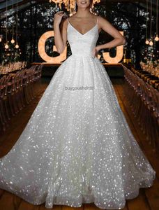 Glitter White Wedding Dress V Neck Bridal Gowns Robe De Mariee Bridal Gowns Plus Size Custom Made
