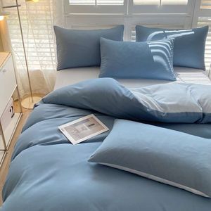 2024 tvättad bomulls minimalistisk stil dubbelpanel fyra stycken sängkläder set tre stycken set