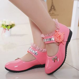 Children Elegant Princess PU Leather Sandals Kids Girls Wedding Dress Party Beaded Shoes For Girls 240515