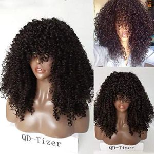 Peruker mongoliska afro kinky curly hd främre mänskliga hår peruker med bang frans 180% densitet före plockad 360 spets frontala peruk 22 tum div1