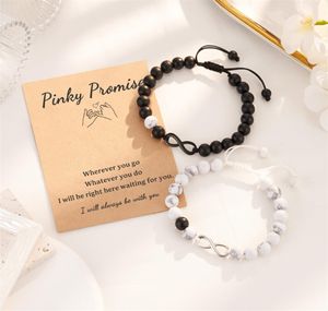 Paar Armband weiße türkisschwarze matte Legierung 8 Perlenarmband Set auf mein Liebe Schwarz -Weiß -Armband Set Valentinstagsgeschenk