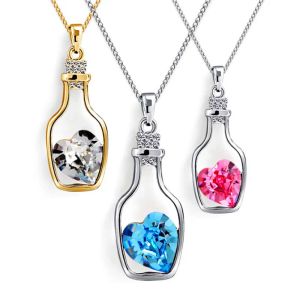 New Women Charm Pendant Necklace Creative Ladies Wishing Bottle Crystal Zircon Jewelry Romantic Valentine Wedding Girl Gifts