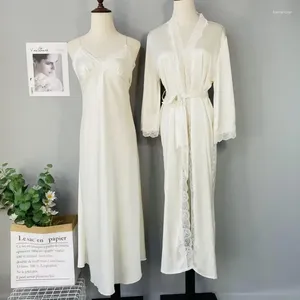 Ev kıyafetleri 2 adet bornoz gecelik uyku seti kadınlar dantel düğün elbise takım elbise geceliği slewear seksi yaz saten giymek