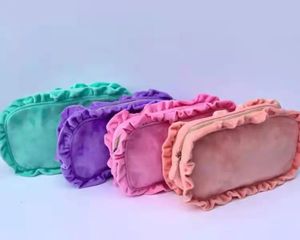 4 Size Cosmetic Bag Lotus Leaf Lace Custom Pink Green toalettarty Travel Crystal Velvet Makeup 240511