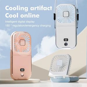 2024 Mini Portable Outdoor Hand Fan Digital Display Mini Hanging Neck Fean 3000 мАч аккумулятор с батареей на 180 градусов складного вентилятора рабочего стола