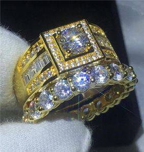 Conjunto de anel de noivado para amantes artesanais de 10kt de ouro amarelo preenchido com alianças de casamento para mulheres 5mm 5a zircão cz jóias1946138