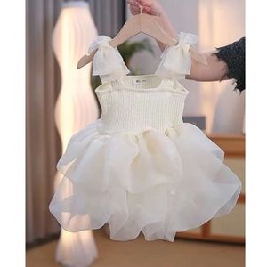 Flickors nya sommarstil barns hängslen fluffig kjol, snygg babyklänning, liten flicka mesh prinsessan klänning
