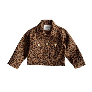 Ins Kids Leopardプリントジャケットファッションガールラペル長袖カジュアルコート子供カジュアルアウトウェアS0414