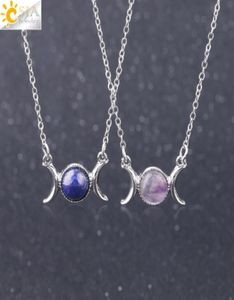 CSJA Women Wicca Triple Moon Goddess Gems Stone Pendant Necklace Girl Healing Crystal Natural Gemstone Clavicle Halsband Wholesal5832679