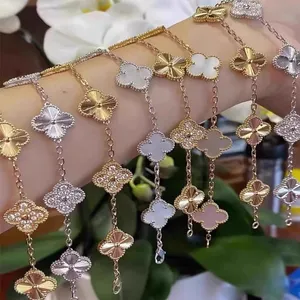 Pulseira de grife de van corvo de trevo quatro folhas trevo 18k bracelete de ouro de alta qualidade jóias de jóias clássicas de diamantes completos para mulheres presentes de natal