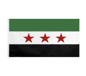 I lager 3x5ft 90x150cm hängande syriska arabiska republiken tre röda stjärna Syrien nation flagga och banner för firande dekoration4619117