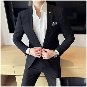 Ternos masculinos blazers masculinos se adequam a calças de blazer de ponta sethigh vestido de noiva vestido de noiva de moda bela versão coreana dhcqv de duas peças britânico