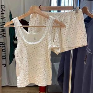 Lace Trim 2 Piece Sets for Women Summer Clothes 2024 Cotton 90s Y2K Crop Tops Girls Cute Kawaii Sexy Short Outfit Two 240510