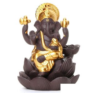 Fragrance Lamps 4 Colors Ceramic Ganesha Elephant God Buddha Statues Backflow Incense Burner Home Office Cones Dhs Drop Delivery Gar Dhotn