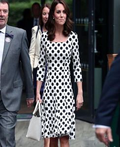 Kate Middleton Polka Dot Print Luxuty Women Księżniczka Dress Square Sukienki 12839372770