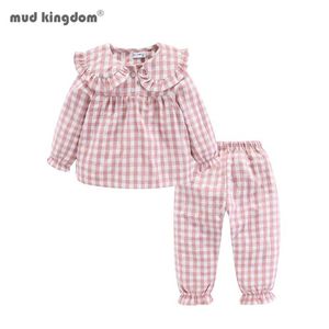 Pigiama fangkingdom ragazze set di pigiama peter pan collar grazioso modello semplice ragazza set di abbigliamento per famiglie per bambini pajamas ragazze pigiami d240515