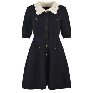 Лето черное контрастное цветовое платье с коротким рукавом Peter Pan Sece Butrons Одноборные повседневные платья Y4W09226001