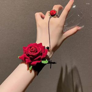 Charm Armband 1pc Halloween Rosette Red Lace Wrist Flower Gotic Accessories Armband Glove Decorations Lolita Hand smycken Punk Vintage