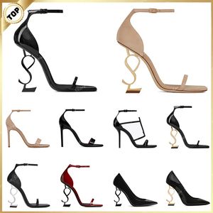 Sandały designerskie luksusowy top patent skórzany spiczasty 8 cm10 cm obcasy nowa moda dla kobiet jeden pasek marka butów seksowna sukienka buty metalowe butę ślubną obcas